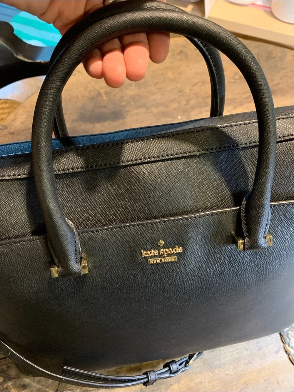 Like New Kate Spade Saffiano 13” Black Leather Laptop Bag with Shoulder Strap